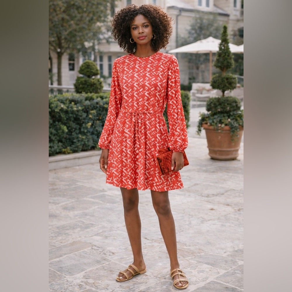 Pomander Place by Tuckernuck Red Chain Link Print Dress Drawstring Waist Size S